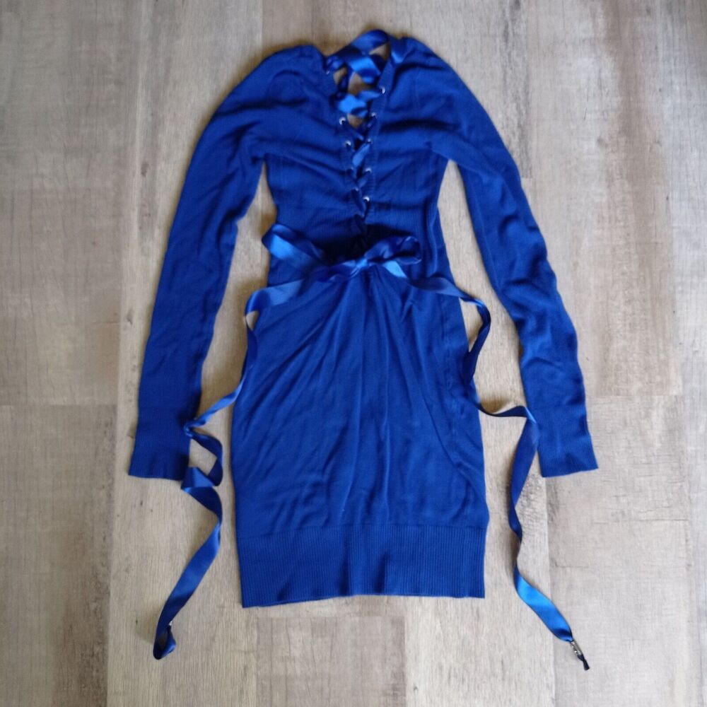 Guess Blue Lace-Up Mini Dress